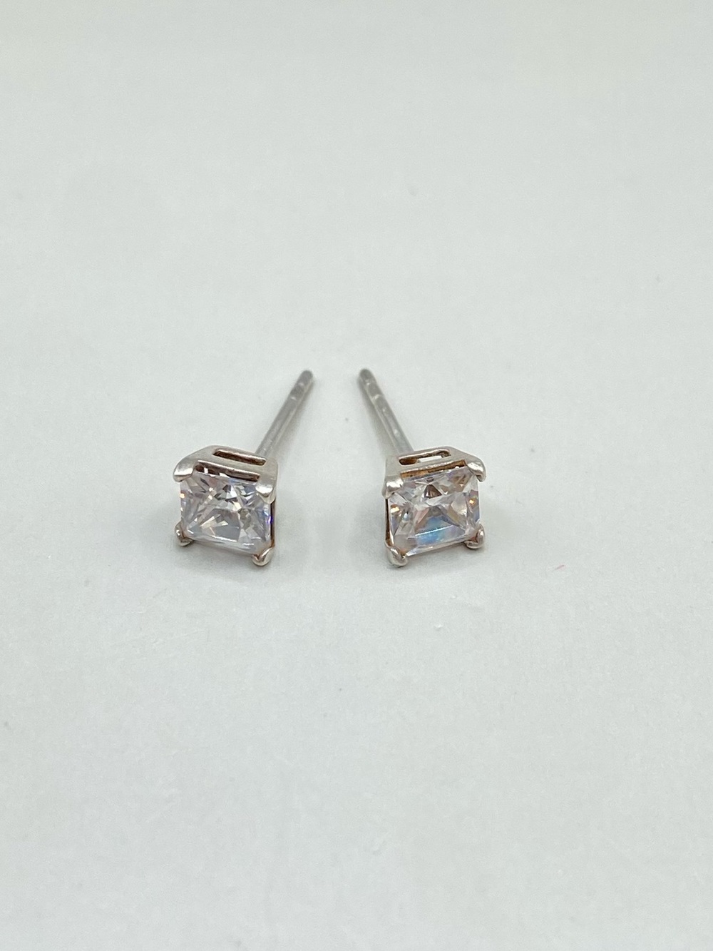 Vintage Sterling Silver Princess Cut Square Cubic Zirconia Earrings